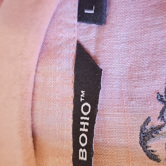 Men's Peach Linen Button Up Shirt. With Tab Sleeves. Sz Large - Picture 8 of 10